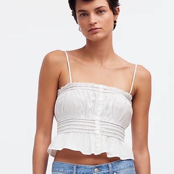 Madewell Smocked Button-Front Top in Poplin - Picture 1 of 5